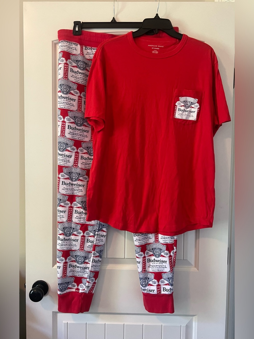 American Eagle Budweiser Red T-shirt & Fleece Pants Pajama Set Loungewear Large
